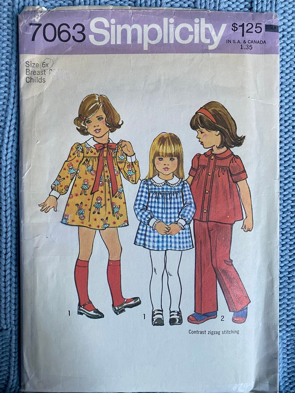 Simplicity 7063 Sewing pattern girls dress top pants 1960s size 6